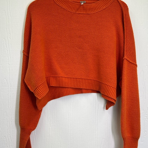 Free People - Easy Street Ribbed Pullover Orange Crop Sweater Size XS - Picture 8 of 11